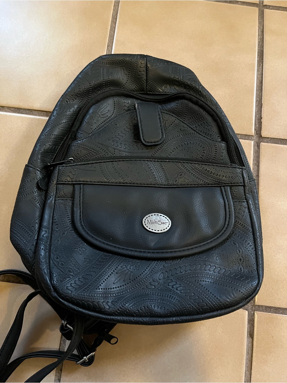 Black Mini Backpack - Textured Faux Leather